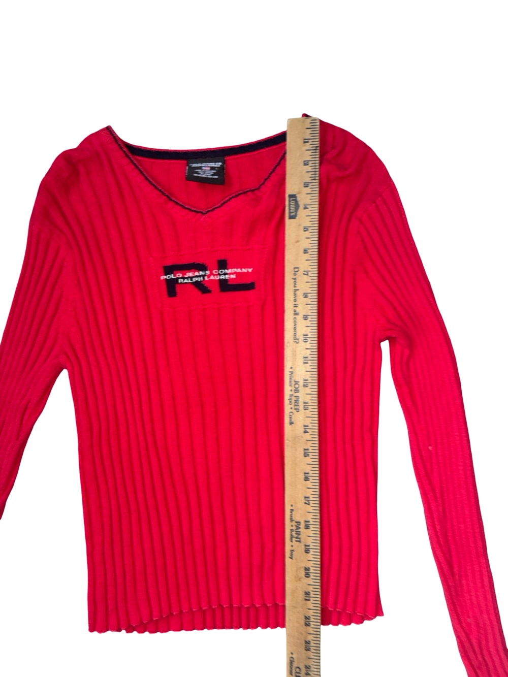 Vintage Polo Jeans Co. Ralph Lauren Red Ribbed Long Sleeve Top size large - Picture 9 of 9
